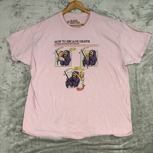 Black Matter "How To Escape Death" Comic Graphic Tee Pink XL Y2K Whimsygoth